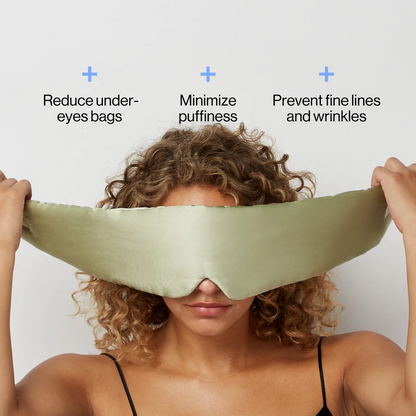 Woman using green silk deep sleep mask while resting peacefully