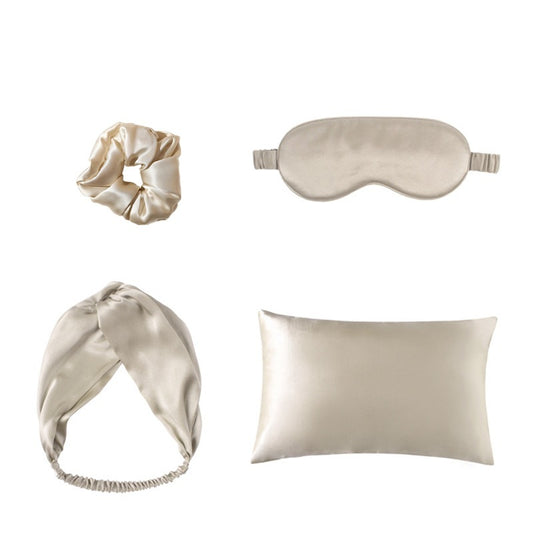 Luxury 4‑in‑1 Silk Sleep Set — Eye Mask, Pillowcase, Hair Tie & Headband